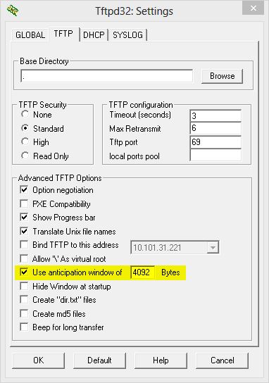 TFTPD32 Settings showing 
